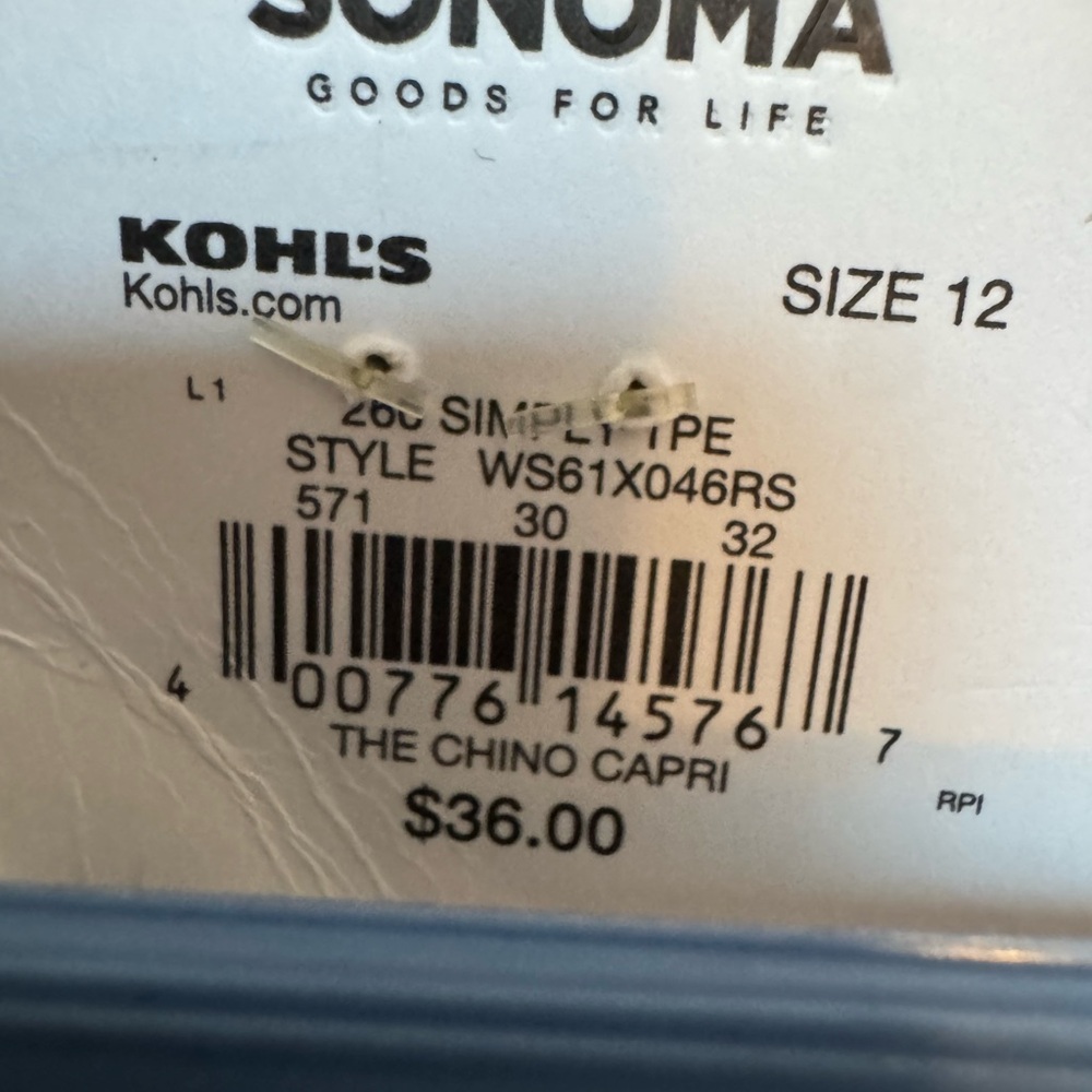 Sonoma Women’s Size 12 Khaki Capri Chinos Mid Rise NWT - Picture 7 of 8
